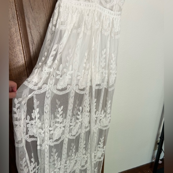 CROSSING PATHS LACE MAXI IVORY DRESS with ROMPER shorts - Picture 3 of 4
